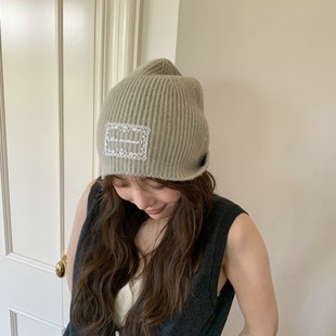 2025年帽子女春秋毛线卷边薄款 女纯色蕾丝冷帽百搭 针织帽显脸新款
