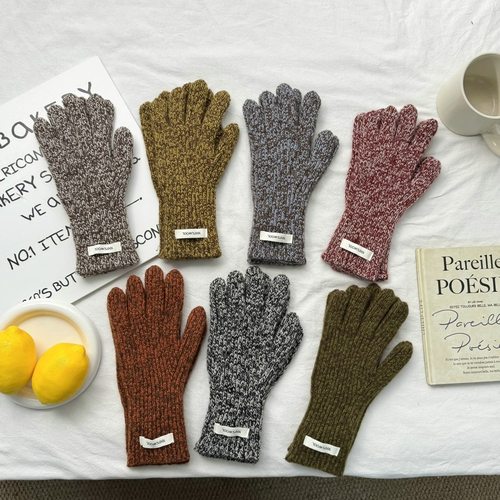 100%羊毛韩版新款混色杂色手套女冬季学生可爱纯色露指可触屏保暖