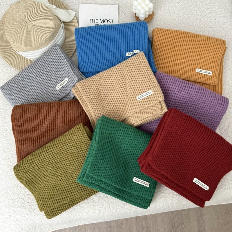 纯色毛线小围巾长款女秋冬季韩版ins时尚百搭保暖护颈针织围脖潮