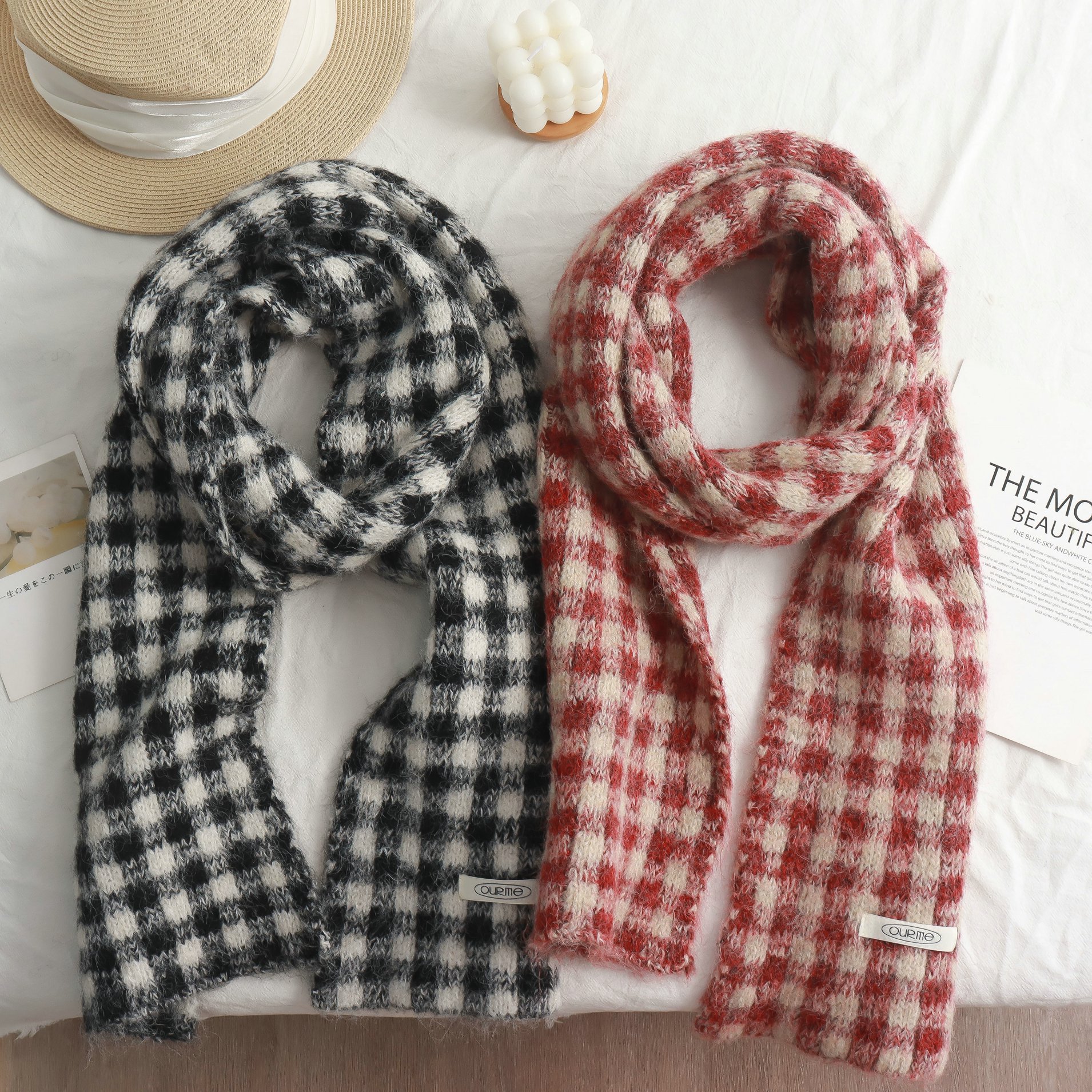 复古风格子围巾女披肩2025秋冬季新款软糯撞色保暖情侣针织围脖潮