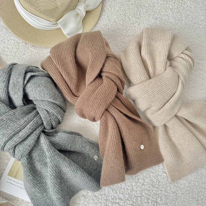 高端兔绒混纺羊毛围巾女冬季加宽加厚纯色针织围脖保暖百搭情侣款