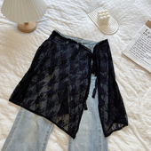 小众原创设计韩国蕾丝纱裙花边屁帘围裙女叠绑带半身裙百搭罩系带