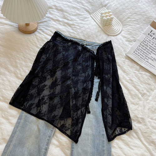 小众原创设计韩国蕾丝纱裙花边屁帘围裙女叠绑带半身裙百搭罩系带