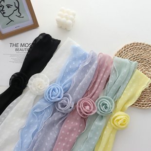 百搭装 新款 饰领巾 丝巾辣妹少女风发带春夏季 纯色玫瑰花多功能薄款