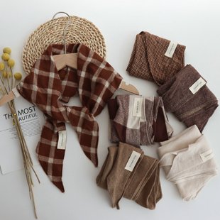 初秋新款 围巾女 暖色调格子丝巾系脖高级感气质菱形巾韩系ins薄款