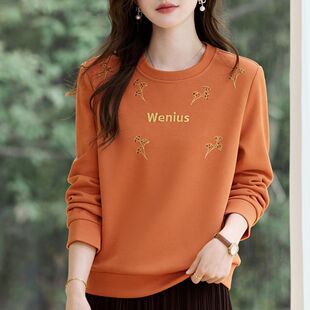 高端洋气宽松显瘦无帽上衣薄款 圆领正肩女士卫衣2026新款 春秋爆款