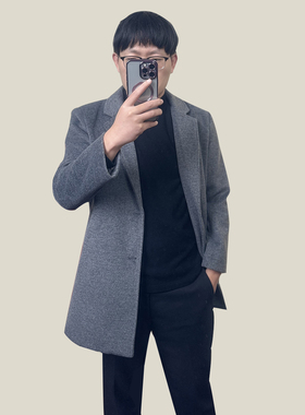 【奇然】2025新款秋冬季风衣外套男士赫本风商务加长毛呢大衣潮男