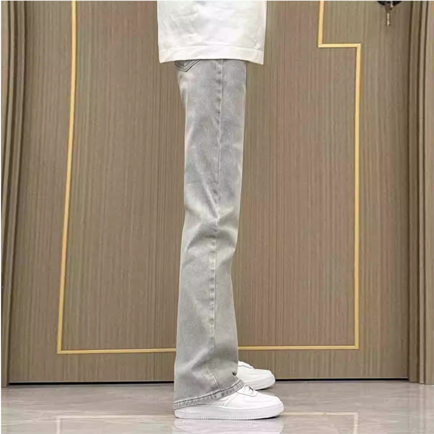 美式复古烟灰显瘦微喇牛仔裤男