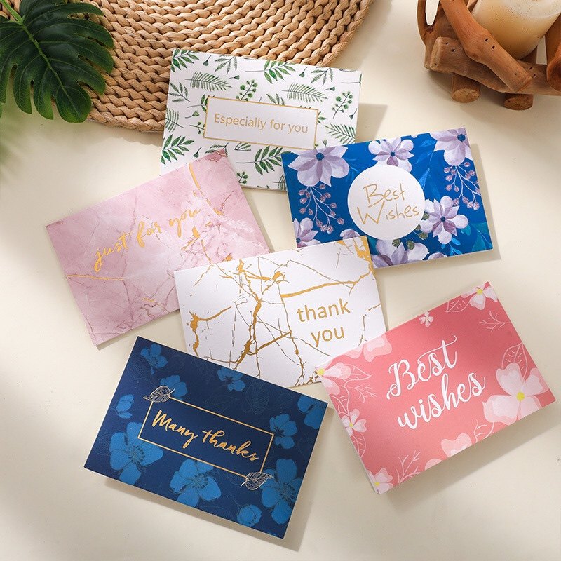 6张 创意贺卡包邮感恩节感谢卡片通用教师祝福留言烫金对折卡
