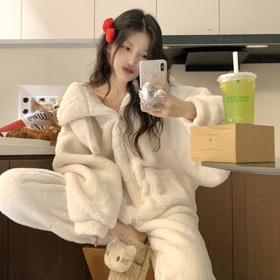 冬季连帽珊瑚绒睡衣女秋冬季