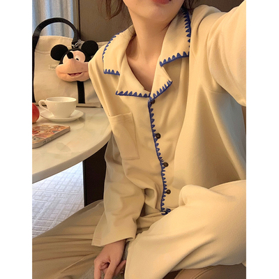 米杏德绒慵懒翻领撞色家居服