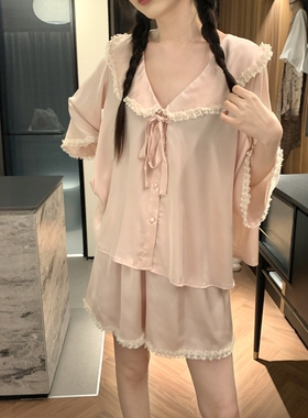 公主风冰丝睡衣女款夏季2025新款甜美翻领短袖短裤两件套装家居服
