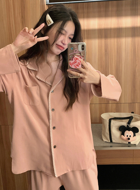 甜美简约德绒睡衣女款秋冬季慵懒风休闲宽松薄绒可外穿家居服套装