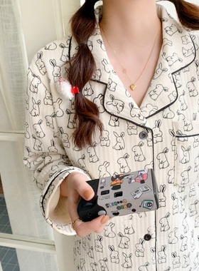卡通兔子夹棉加厚睡衣女秋冬季新款可爱保暖长袖学生两件套家居服