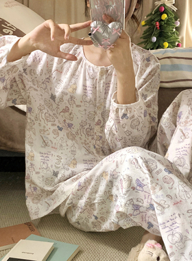 治愈乐园苹果磨毛睡衣女秋冬季新款可爱少女圆领舒适可外穿家居服