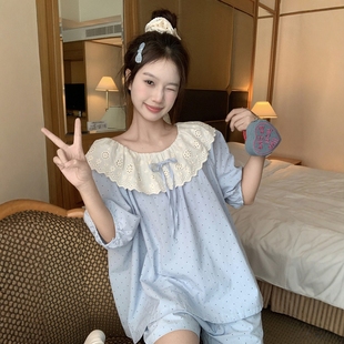 可外穿家居服套装 休闲简约波点全棉睡衣女款 短裤 夏季 慵懒宽松短袖
