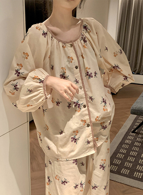 韩版复古碎花圆领睡衣女春秋季2025年新款宽松长袖长裤家居服套装