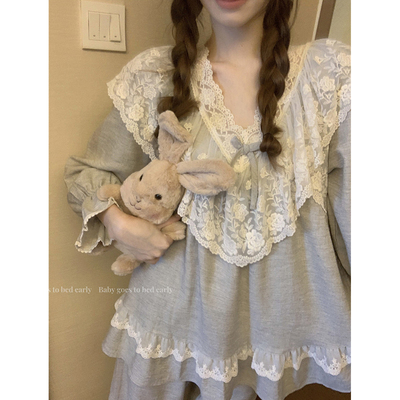 公主风蕾丝睡衣秋季女款2023新款