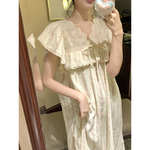 韩版温柔花色棉纱睡裙女夏季