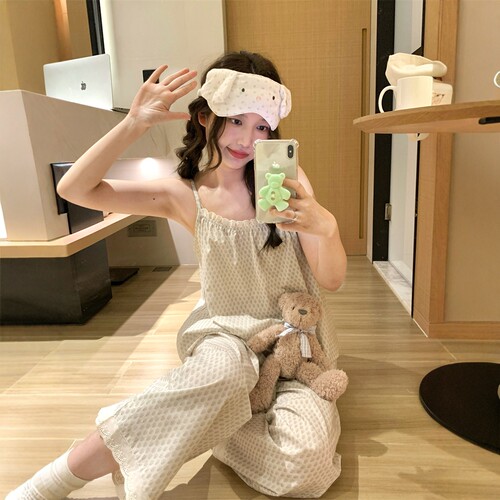 韩系碎花吊带长裤睡衣女夏季