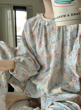 可爱兔子花园全棉睡衣女秋冬季2024新款公主风宽松休闲长袖家居服