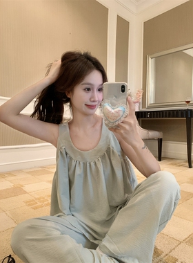 韩系简约吊带睡衣女款夏季2025新款休闲背心长裤可外穿家居服套装