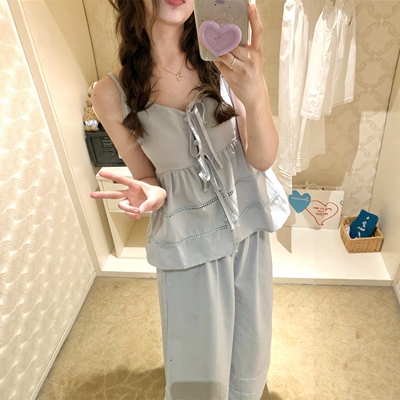 韩系简约v领吊带睡衣女夏季
