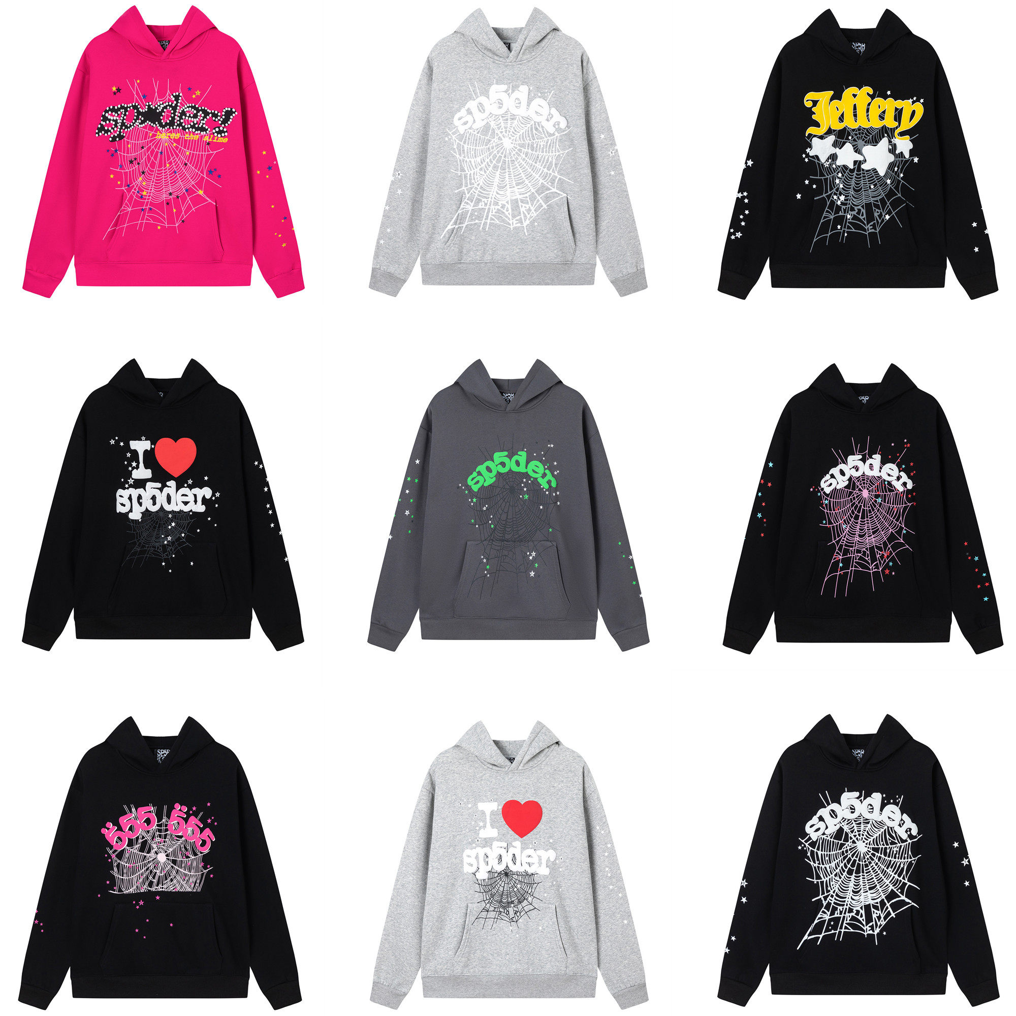 sp5der欧美发泡印花男女连帽卫衣