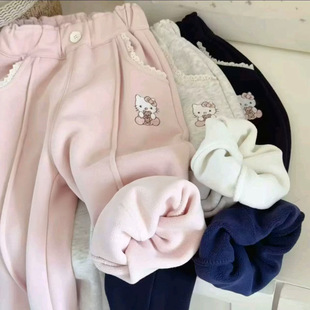 女童秋冬季卡通kt猫加绒裤子女宝宝冬款保暖卫裤儿童装冬装休闲裤