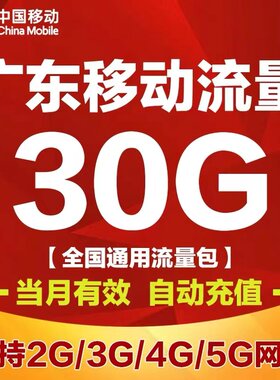 广东移动流量充值 30G流量包月包全国通用支持4G/ 5G网络当月有效