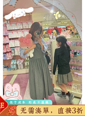 boutique低腰线 呢料慵懒晃晃荡荡灰色吊带连衣裙