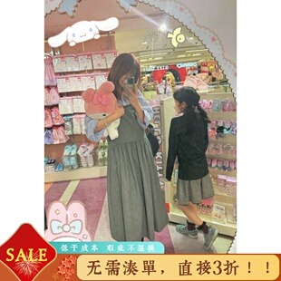 boutique低腰线 呢料慵懒晃晃荡荡灰色吊带连衣裙