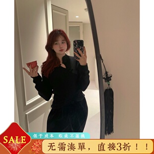 momonaco陌陌那阁 bi入黑色厚绒盘扣丝绒灯笼长半裙 章曲