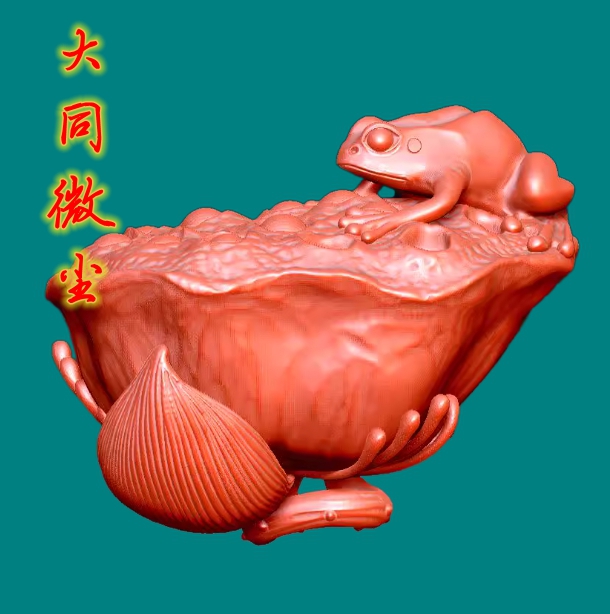 莲蓬青蛙编号8942   圆雕图三维图STL雕刻素材3D打印立体图精雕