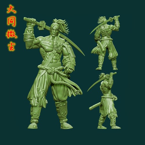 圆雕图三维图STL雕刻3D打印素材立体图精雕  动漫人物拿刀男人