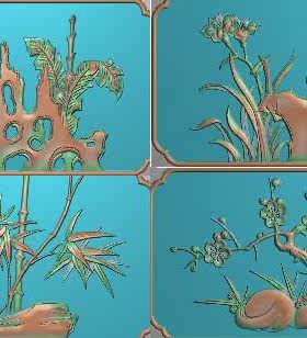 浮雕图 精雕图 灰度图 横四季花路径转