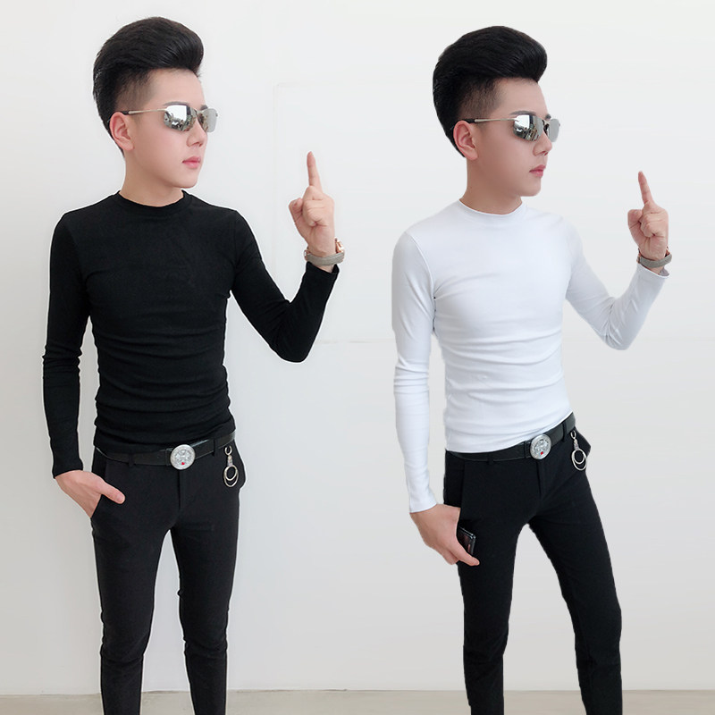 社会小伙长袖t恤男紧身纯棉韩版潮 修身中领显瘦弹力半高领打底衫|ruв категории Мужская одежда, футболка - от Buy2taobao.com для оказания профессиональной услуги покупки агента Taobao