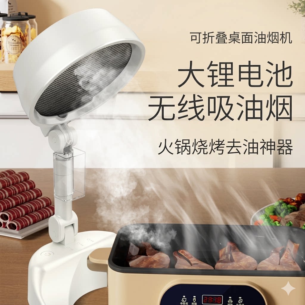 火锅烧烤桌面吸油烟无线充电折叠便携低噪净化去油烟神器居家用型