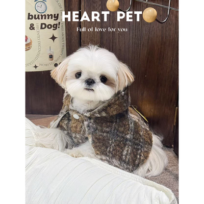 Heart 原创秋冬“黑巧摩卡”保暖抗风宠物狗狗猫咪圈圈绒格纹斗篷