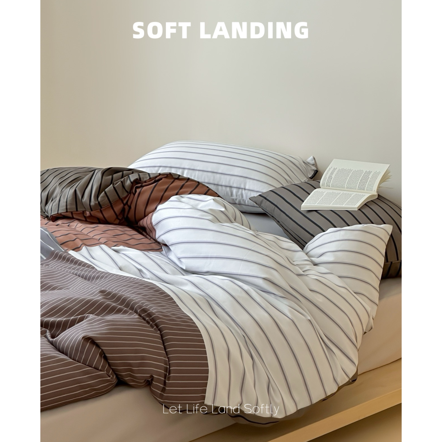 SOFT LANDING | 北欧全棉轻磨毛条纹撞色四件套秋冬加厚纯棉床品