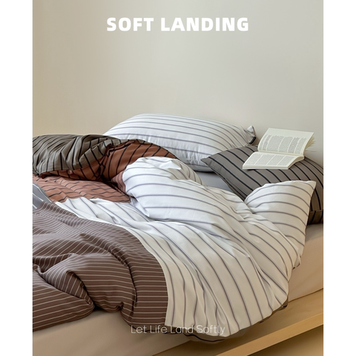 SOFT LANDING | 北欧全棉轻磨毛条纹撞色四件套秋冬加厚纯棉床品
