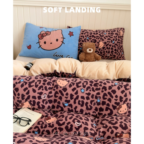 SOFT LANDING | 甜酷风豹纹加绒四件套黑皮Kitty学生宿舍床三件套