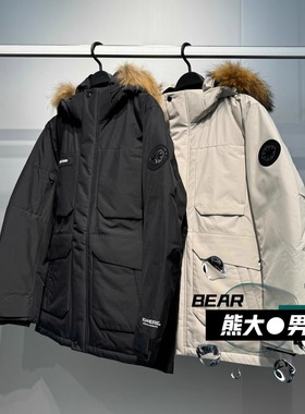 B2ACF4602太平鸟男装2025冬季新款毛领鹅绒中长款羽绒服B2ACF4603