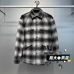 B1ACF4444太平鸟男装2025冬季新款拼接格子衬衫式轻薄羽绒服 1299