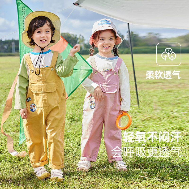 儿童全棉背带裤秋季2025新款男女童学院风裤子秋装儿童外穿休闲裤