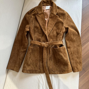 2025秋冬新款进口绵羊皮反绒小羊皮女皮衣宽松阔版绒面羊皮皮夹克