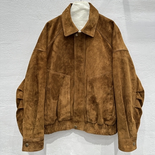 2025秋冬新款进口绵羊皮反绒小羊皮女皮衣宽松阔版真皮夹克大牌款