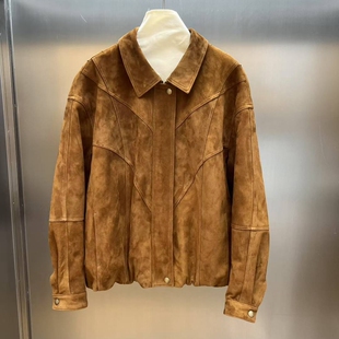 2025秋冬新款进口绵羊皮反绒小羊皮女皮衣宽松阔版真皮夹克大牌款