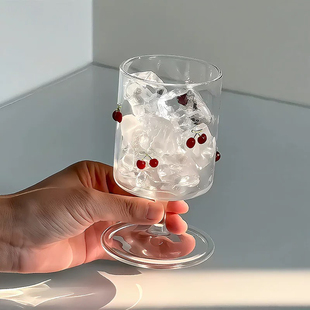 ins风高脚杯樱桃玻璃杯高颜值蝴蝶酒杯樱桃水杯香槟酒杯鸡尾酒杯