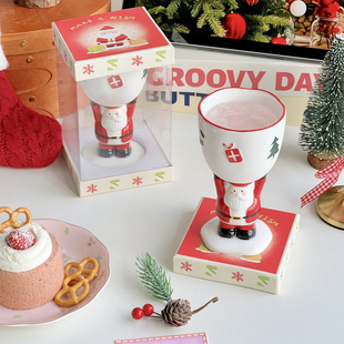 ins可爱立体雪人造型陶瓷高脚马克杯甜品冰淇淋杯碗圣诞礼物水杯